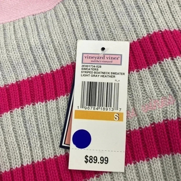 Vineyard Vines Sweater Pink Stripe Heather Gray Boatneck Women’s Small MSRP $90 - Picture 11 of 11